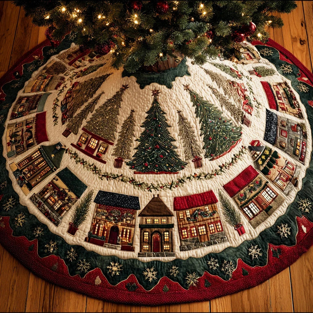 Shimmering Frost Veil Christmas Quilted Tree Skirt