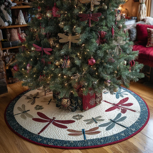 Shining Dragonfly Christmas Quilted Tree Skirt
