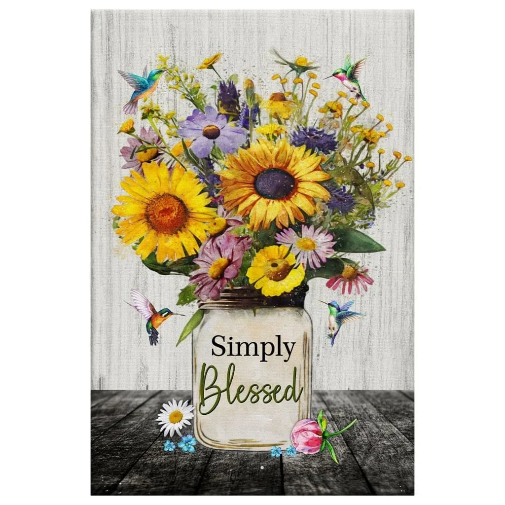 simply blessed hummingbirds and flowers in vase christian wall art canvas (view 3)