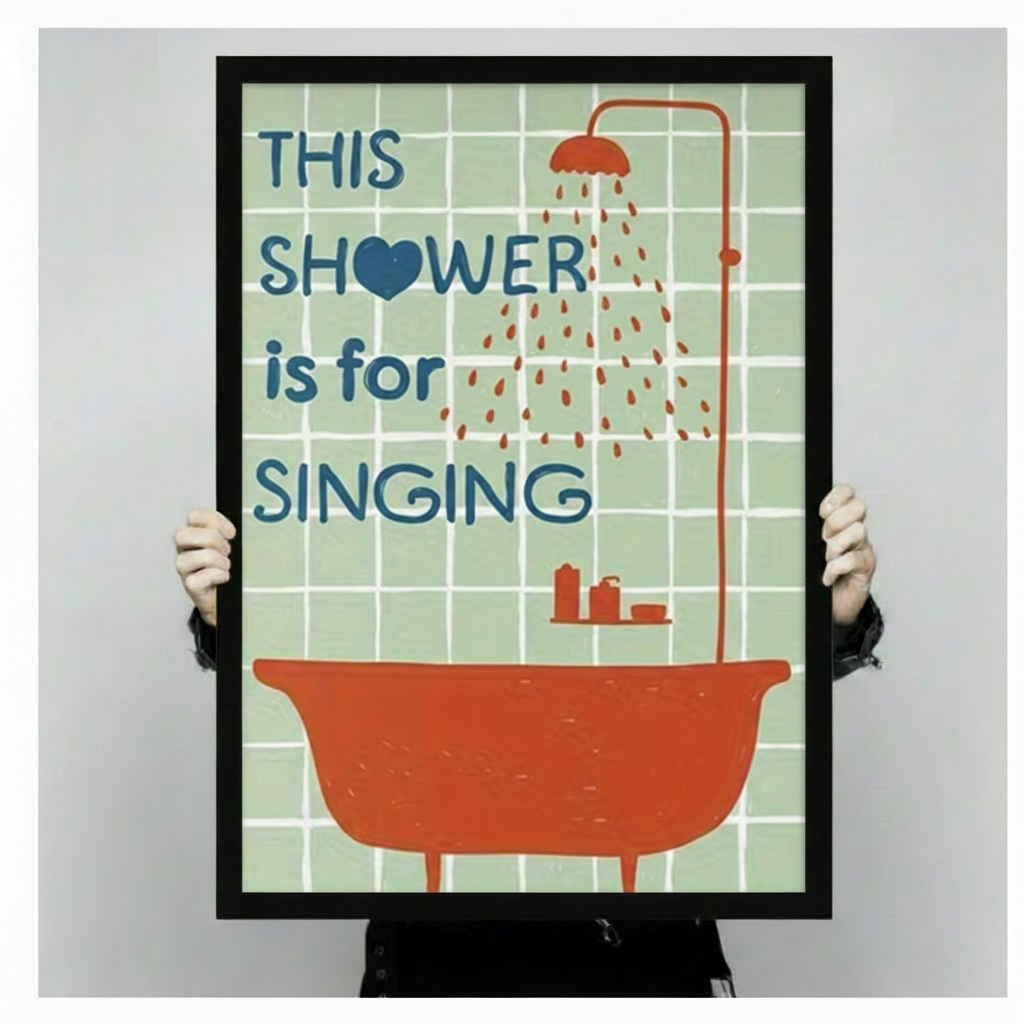 Retro Shower Singing Funny Bathroom Quote Canvas Art