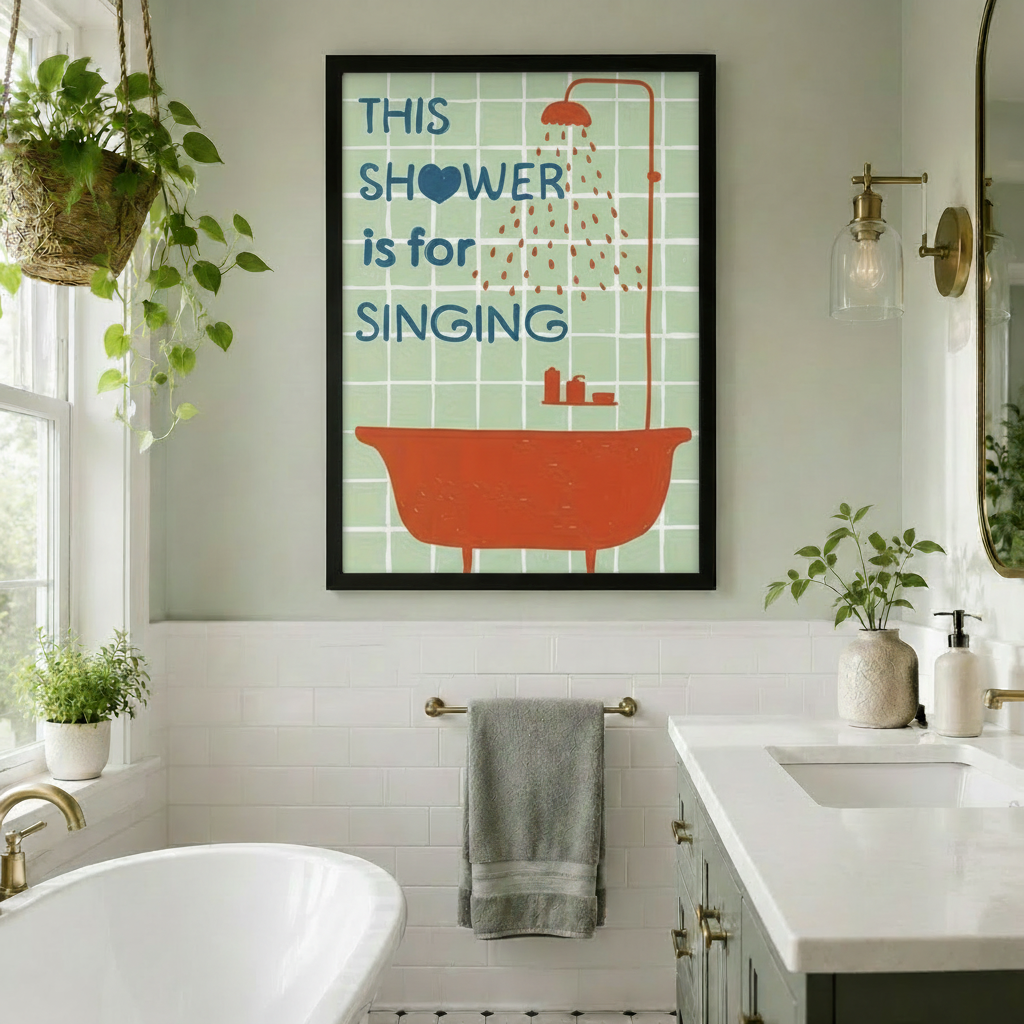 Retro Shower Singing Funny Bathroom Quote Canvas Art