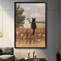 Two Cats Fence Countryside Pastoral Canvas Print