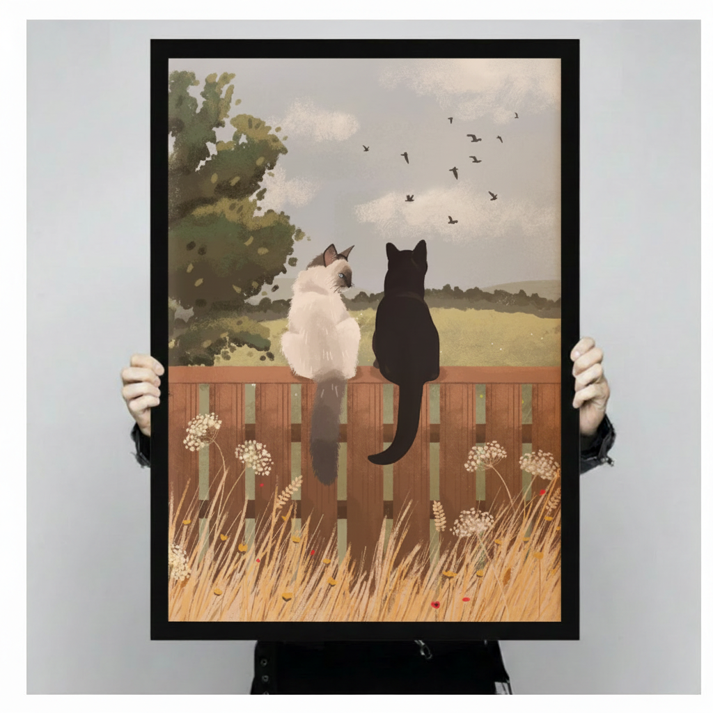 Two Cats Fence Countryside Pastoral Canvas Print