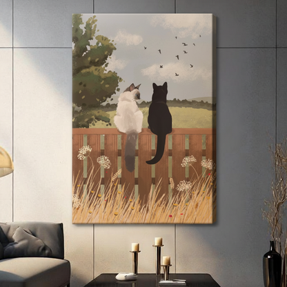 Two Cats Fence Countryside Pastoral Canvas Print