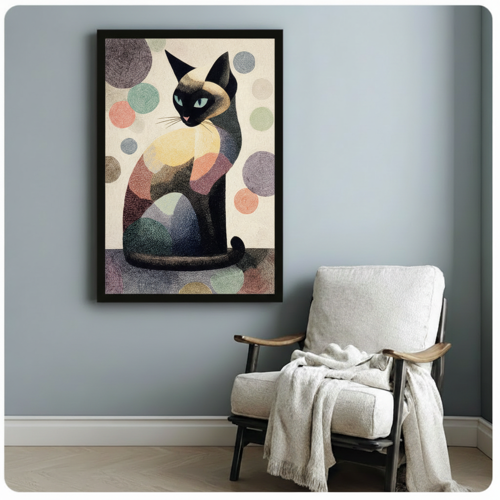 Abstract Siamese Cat Boho Canvas Wall Art