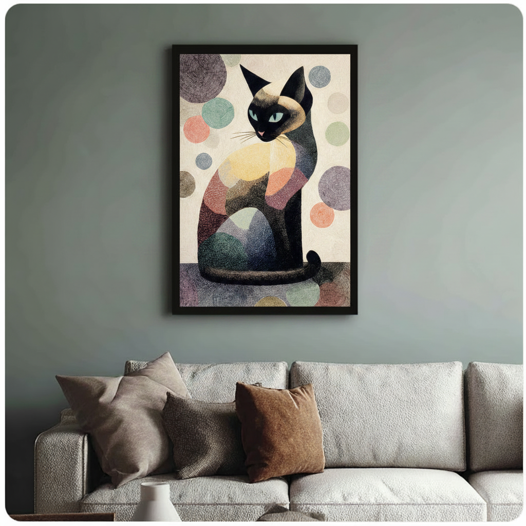 Abstract Siamese Cat Boho Canvas Wall Art