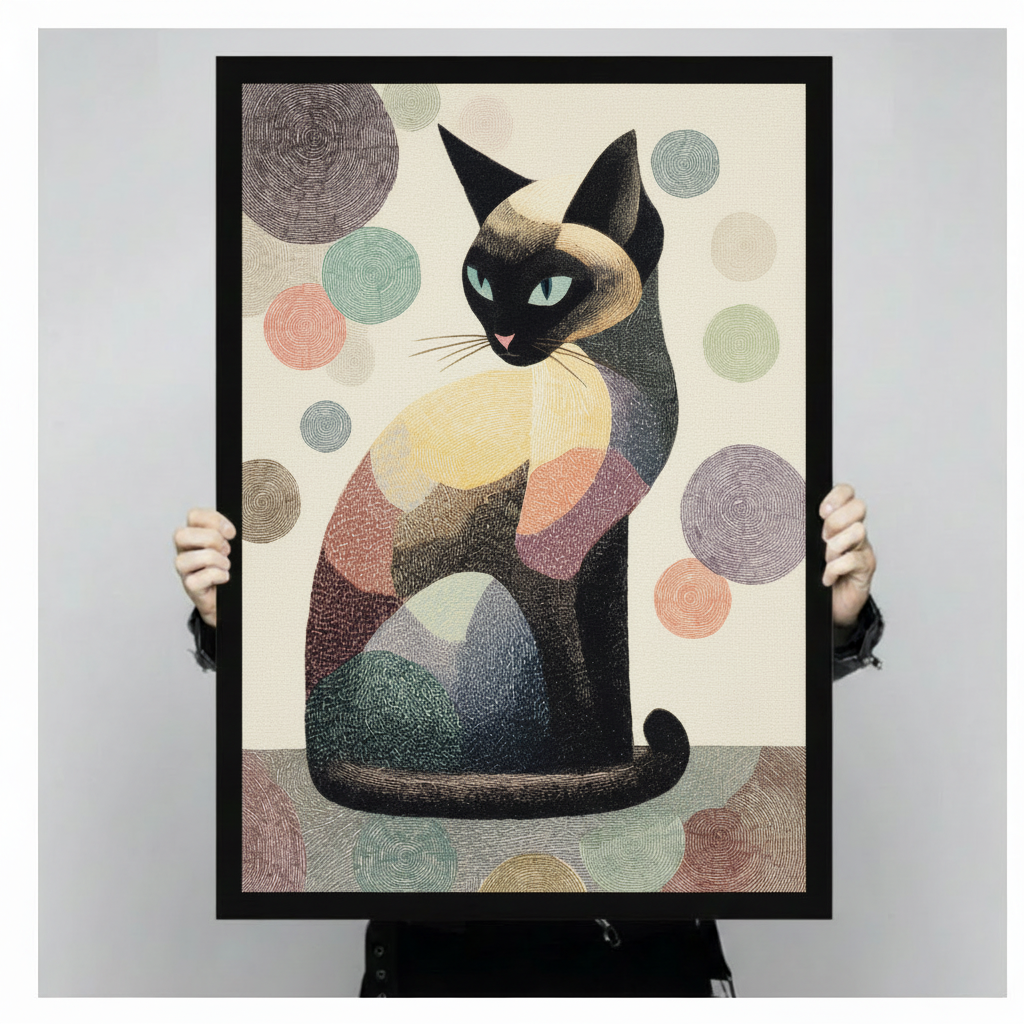 Abstract Siamese Cat Boho Canvas Wall Art