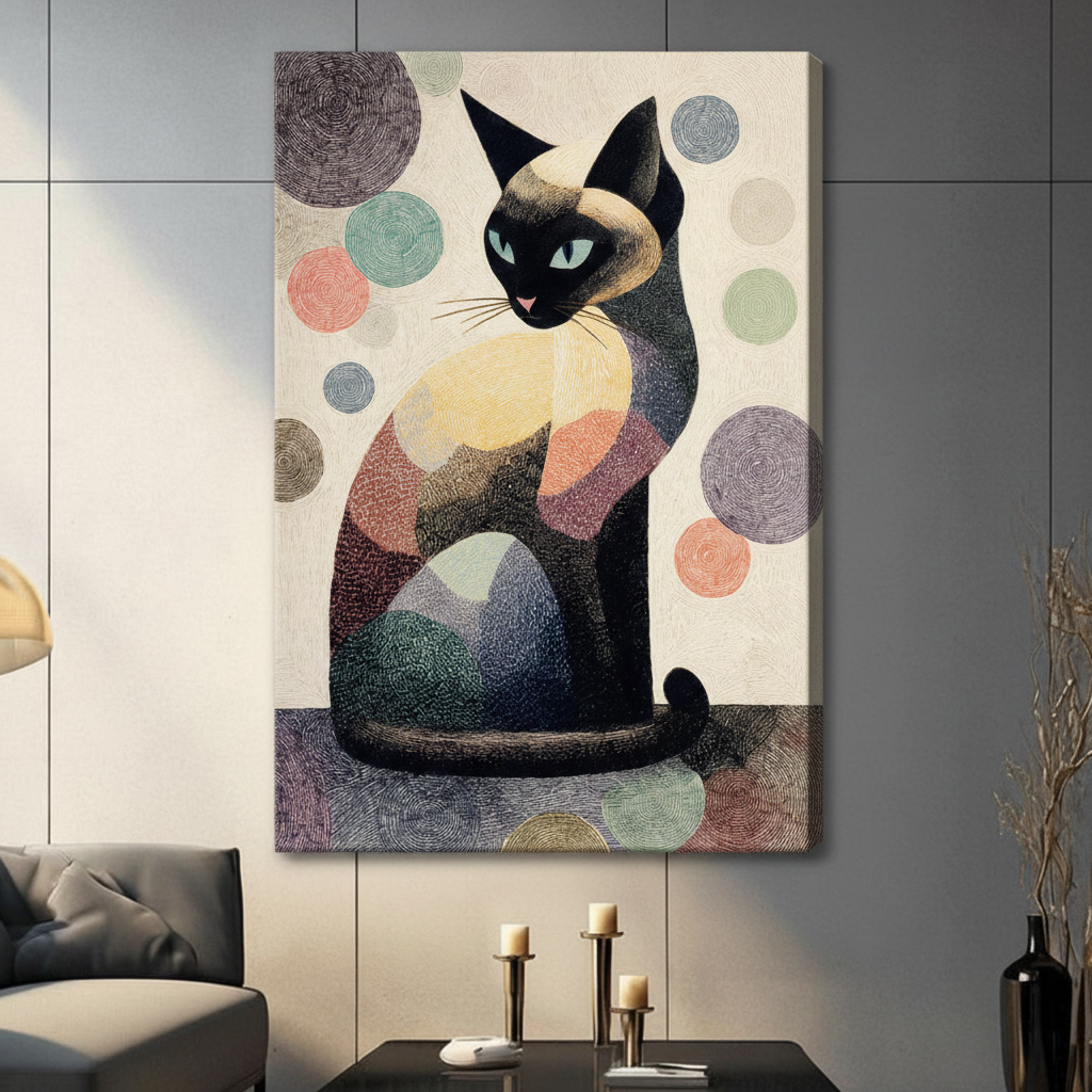 Abstract Siamese Cat Boho Canvas Wall Art