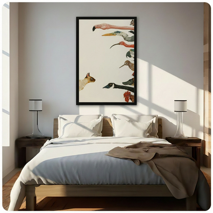 Cat vs Birds Vintage Illustration Canvas Wall Art