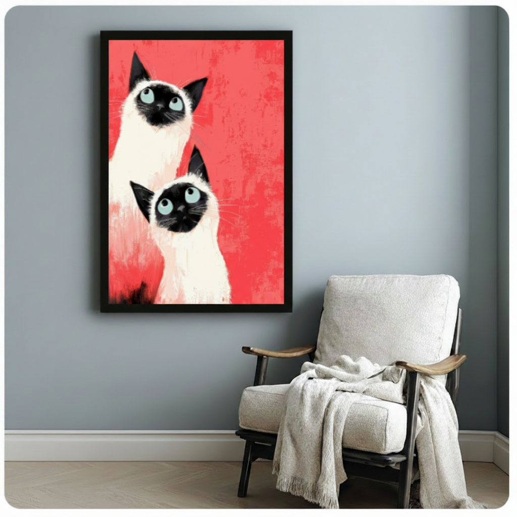 Siamese Cats Bold Red Canvas Art Wall Art