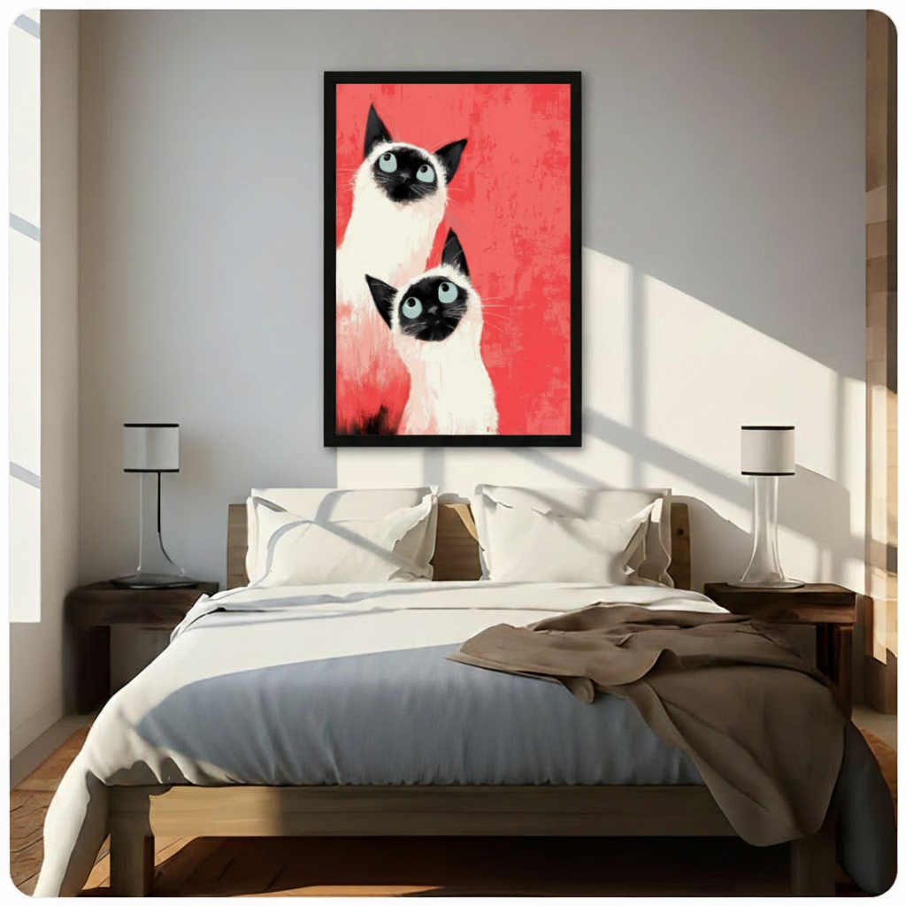 Siamese Cats Bold Red Canvas Art Wall Art
