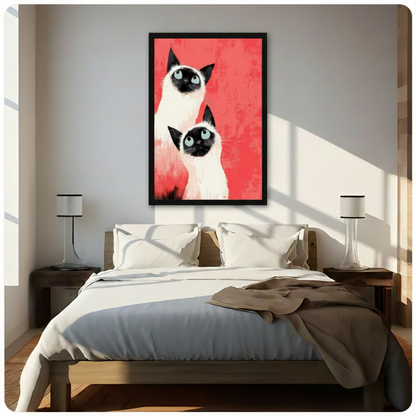 Siamese Cats Bold Red Canvas Art Wall Art