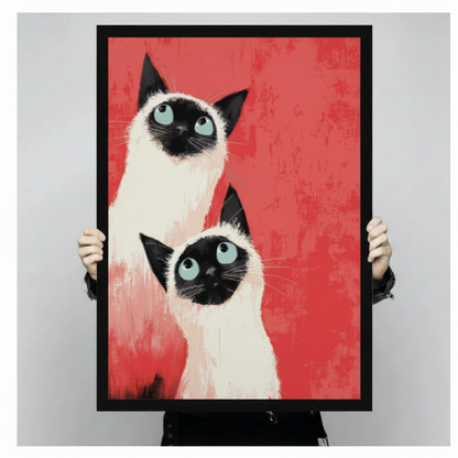 Siamese Cats Bold Red Canvas Art Wall Art
