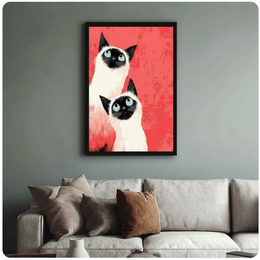 Siamese Cats Bold Red Canvas Art Wall Art