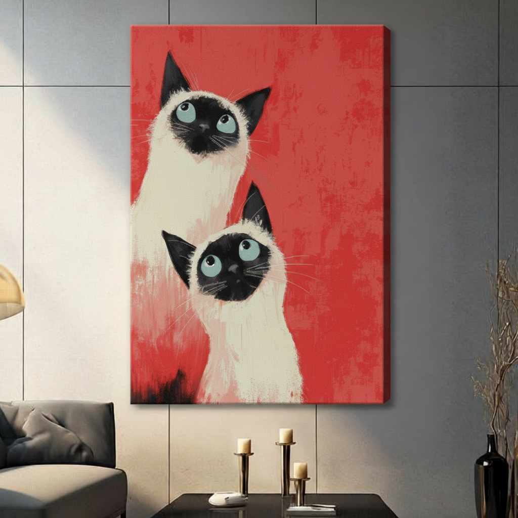 Siamese Cats Bold Red Canvas Art Wall Art
