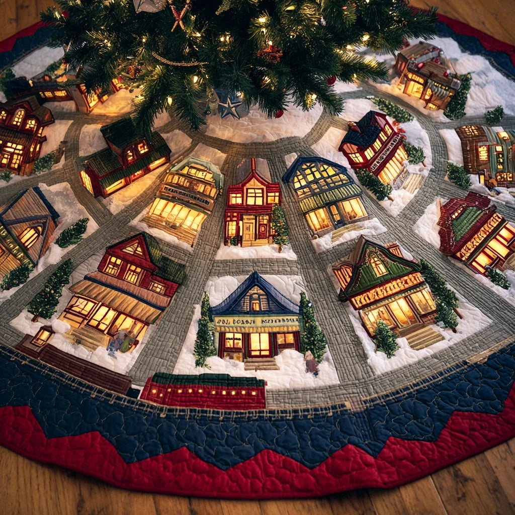 Silent Snow Dreams Christmas Quilted Tree Skirt