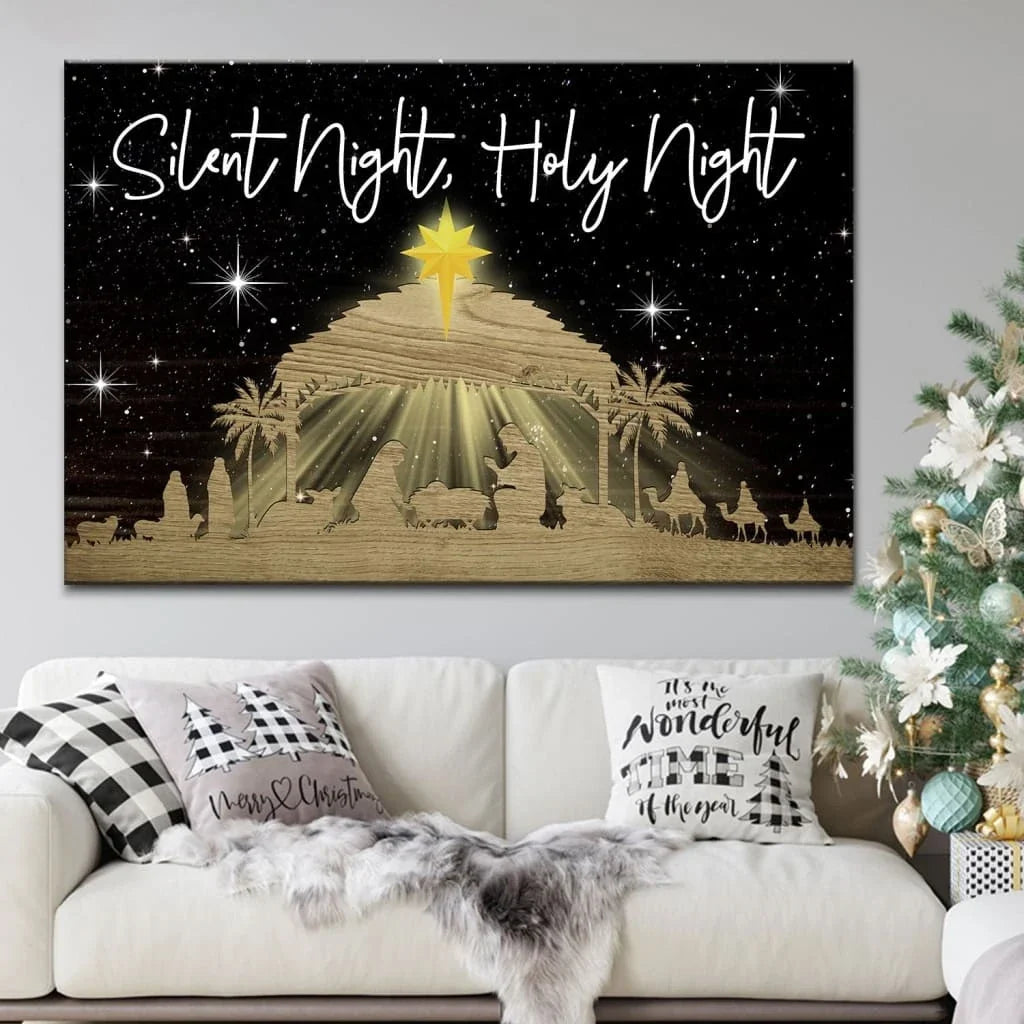 silent night holy night jesus born christmas wall art canvas christian gifts (Landscape) (view 6)