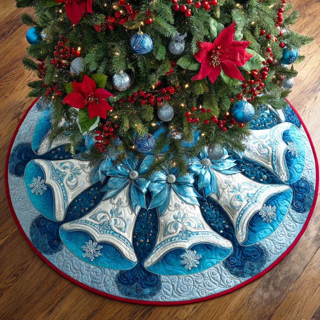 Silver Bell Glow Christmas Quilted Tree Skirt