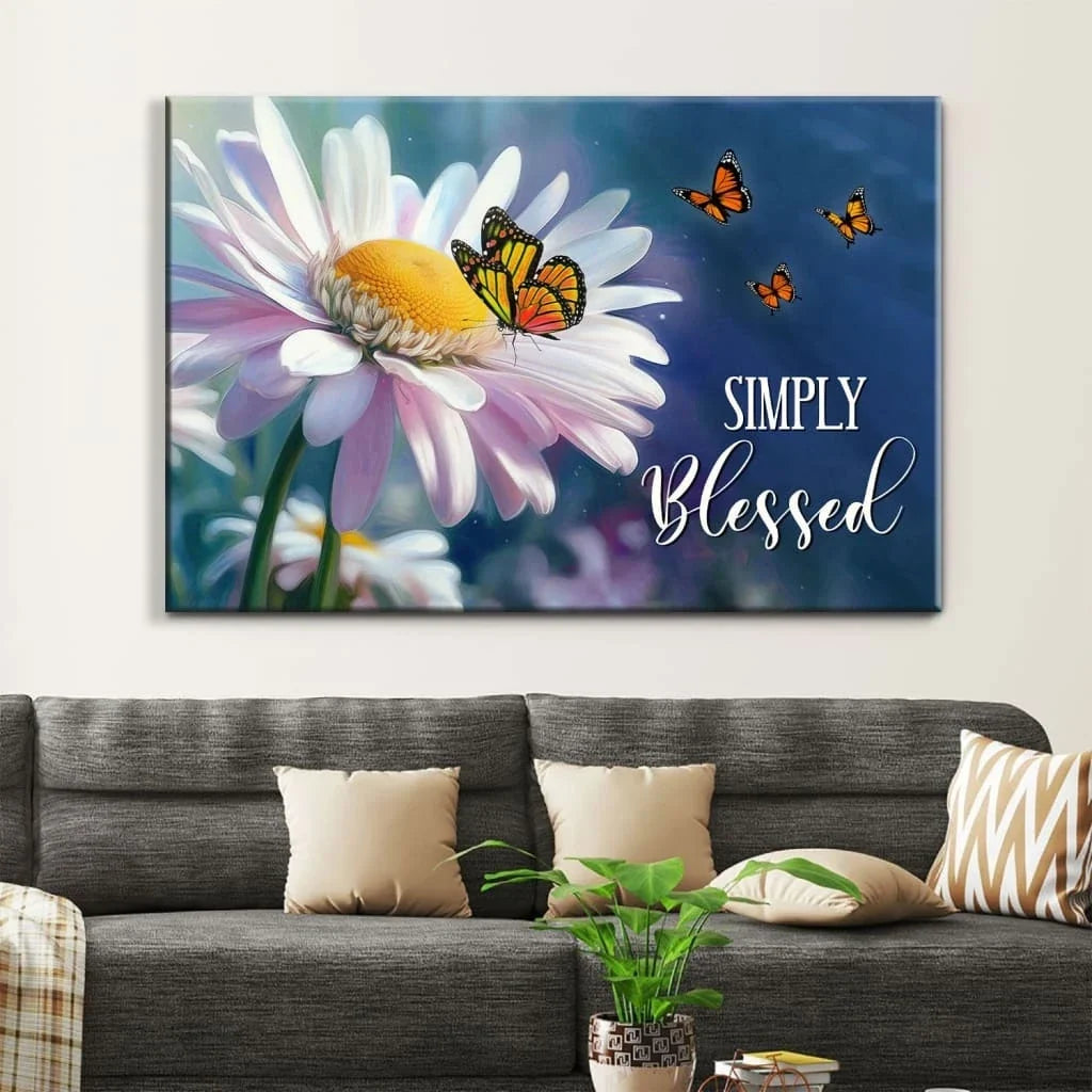 simply blessed monarch butterfly and daisy flower wall art canvas (Landscape)