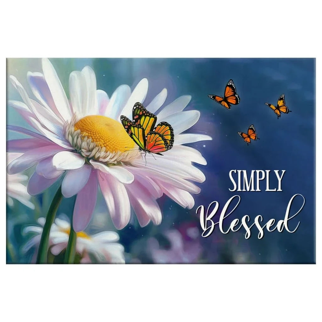 simply blessed monarch butterfly and daisy flower wall art canvas (Landscape) (view 2)