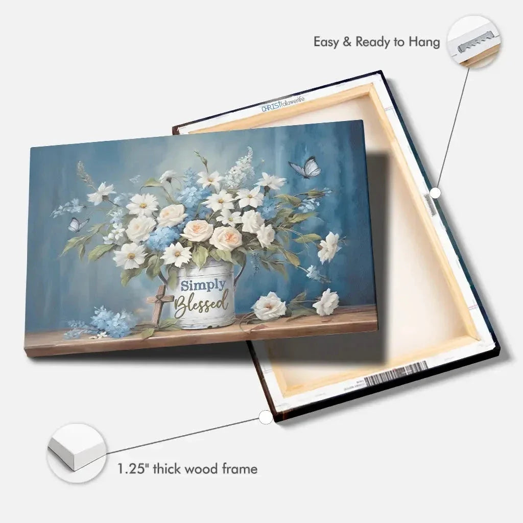 simply blessed wall art canvas flowers and butterflies christian wall decor (Landscape) (view 5)