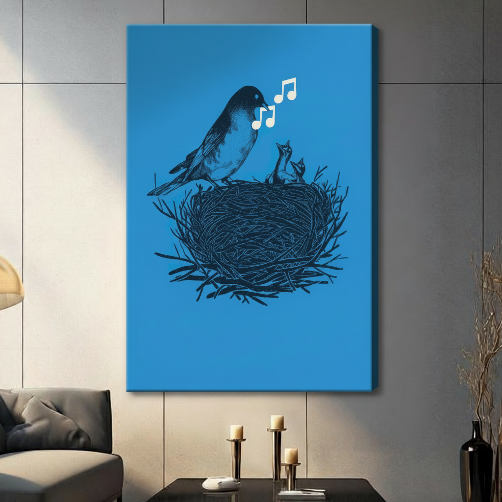 Singing Bird Nest Blue Canvas Art Wall Art