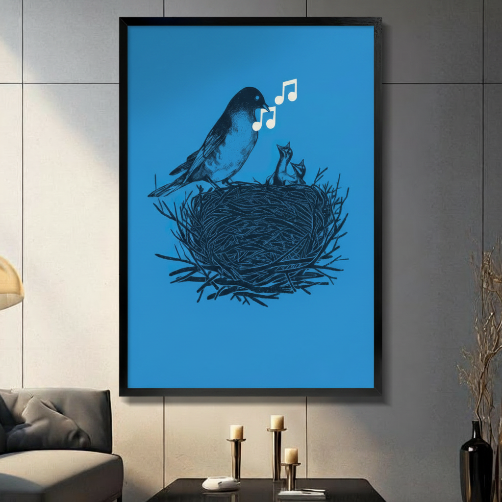 Singing Bird Nest Blue Canvas Art Wall Art