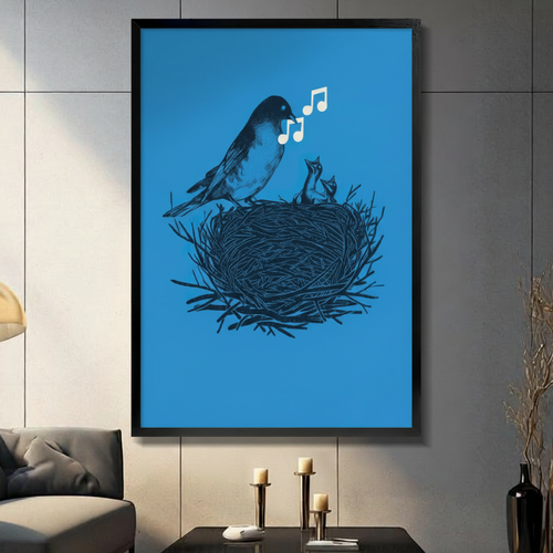Singing Bird Nest Blue Canvas Art Wall Art