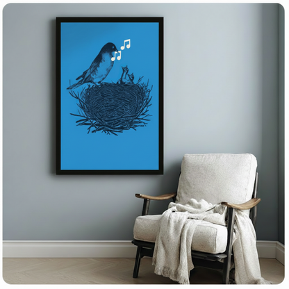 Singing Bird Nest Blue Canvas Art Wall Art