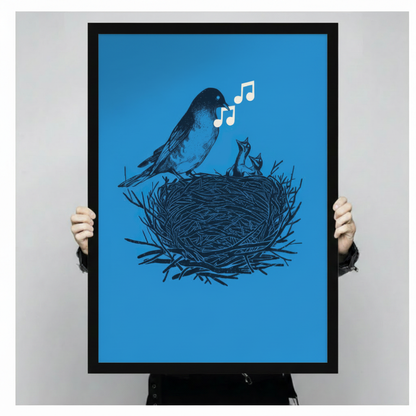 Singing Bird Nest Blue Canvas Art Wall Art