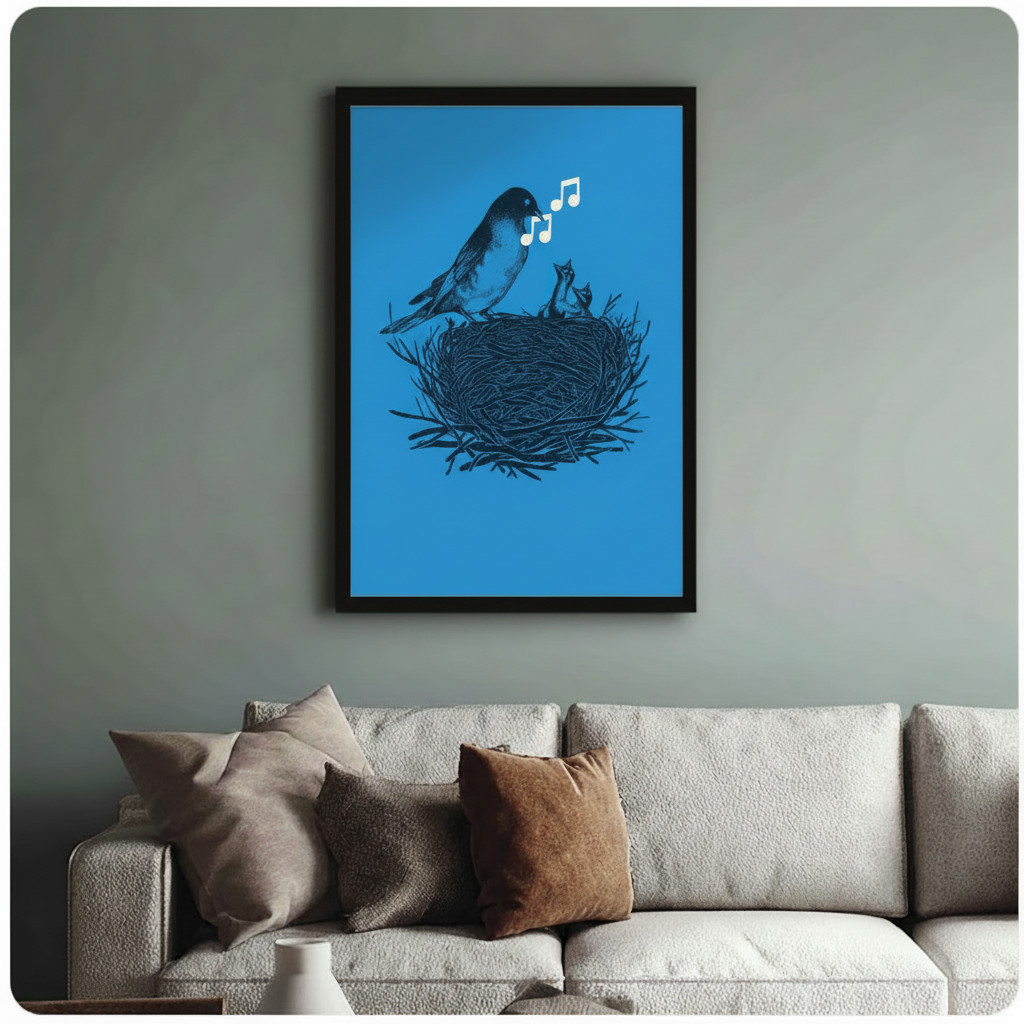 Singing Bird Nest Blue Canvas Art Wall Art