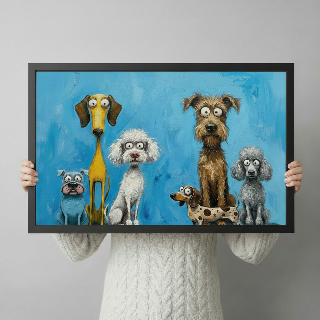 Six Silly Dogs Funny Canvas Wall Art
