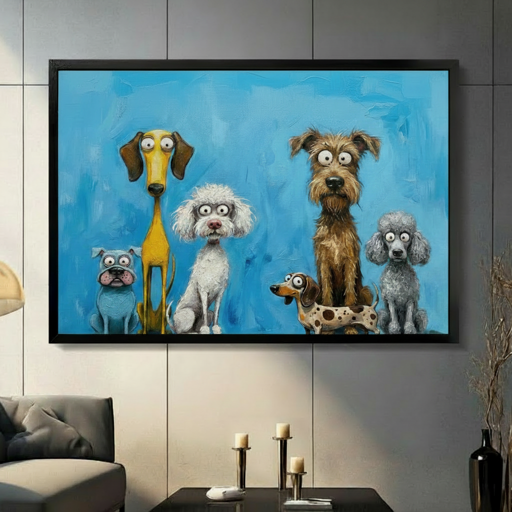 Six Silly Dogs Funny Canvas Wall Art