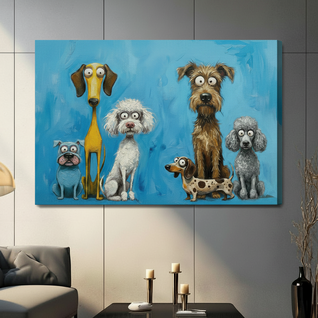 Six Silly Dogs Funny Canvas Wall Art
