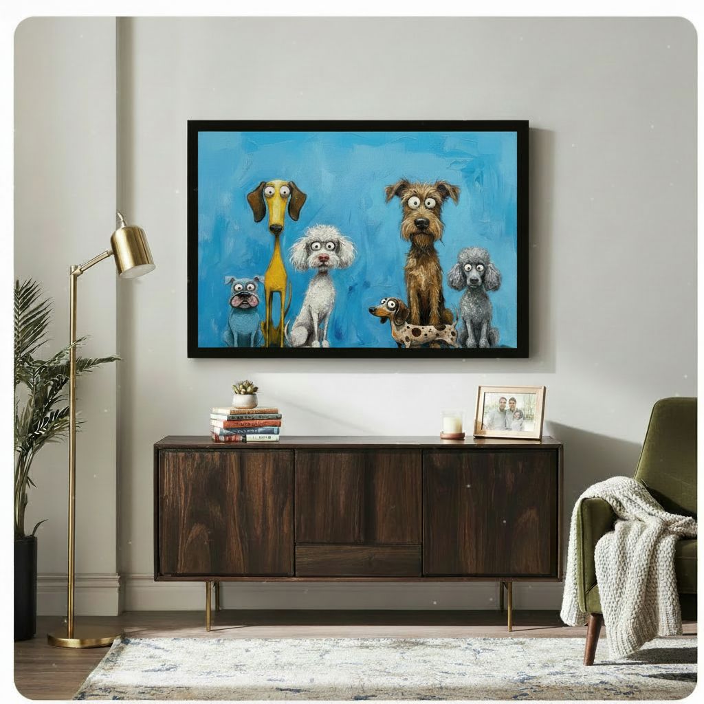 Six Silly Dogs Funny Canvas Wall Art