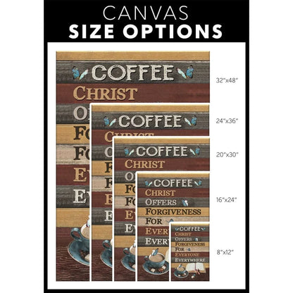coffee christ offers forgiveness for everyone everywhere wall art canvas jesus coffee wall art (view 4)