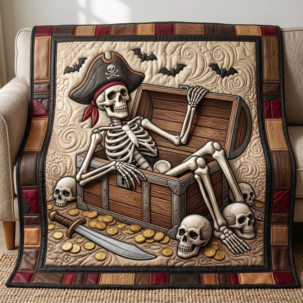 Skeleton Captain Gold Hoard Quilt Blanket