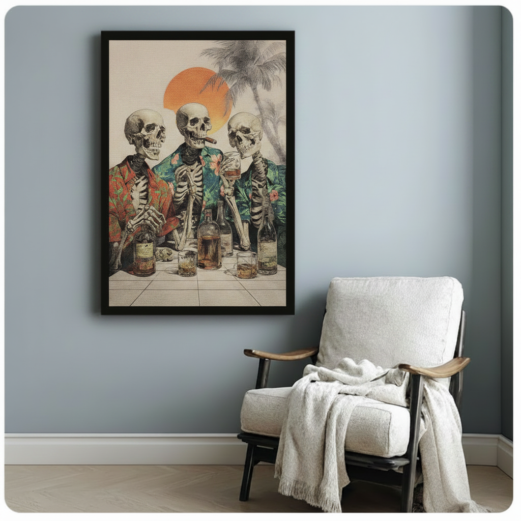 Skeleton Hawaiian Shirt Whiskey Retro Canvas Art