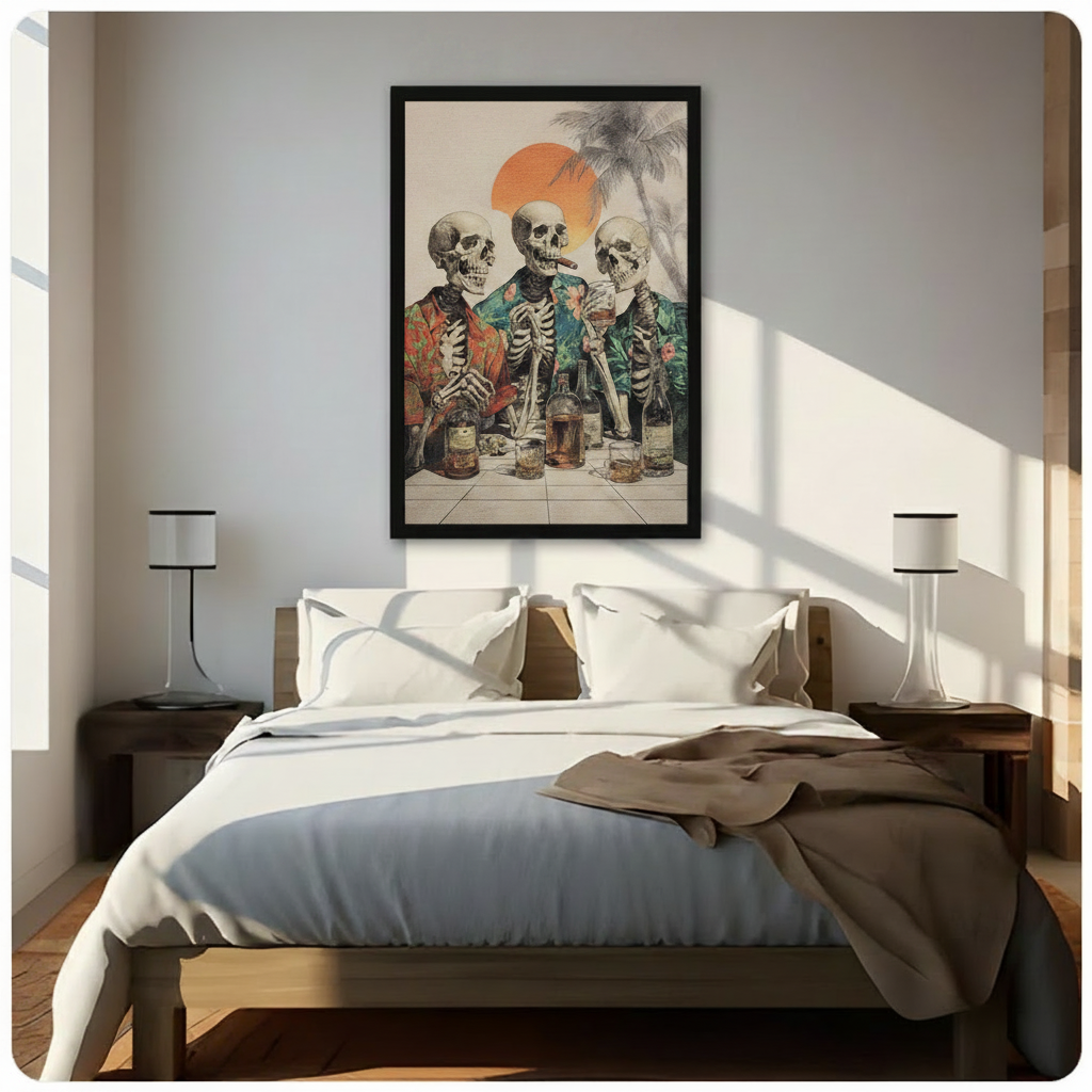 Skeleton Hawaiian Shirt Whiskey Retro Canvas Art