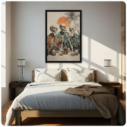 Skeleton Hawaiian Shirt Whiskey Retro Canvas Art