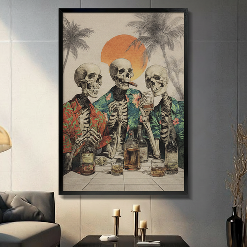 Skeleton Hawaiian Shirt Whiskey Retro Canvas Art