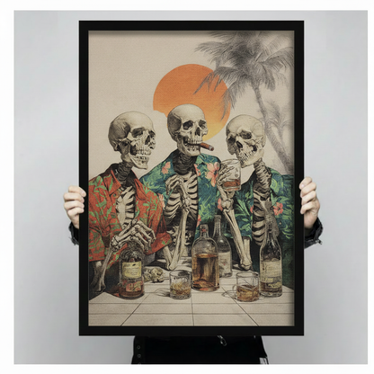 Skeleton Hawaiian Shirt Whiskey Retro Canvas Art