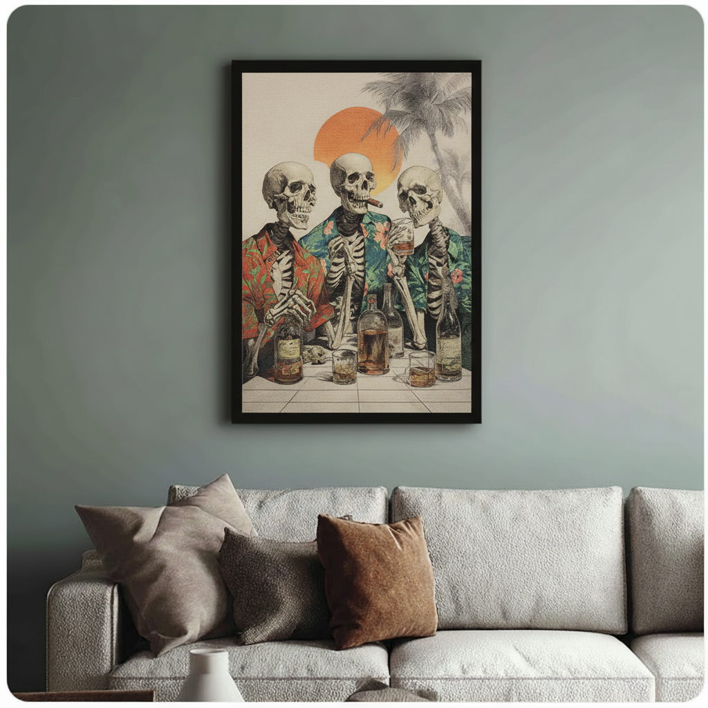 Skeleton Hawaiian Shirt Whiskey Retro Canvas Art