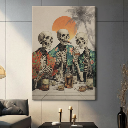 Skeleton Hawaiian Shirt Whiskey Retro Canvas Art