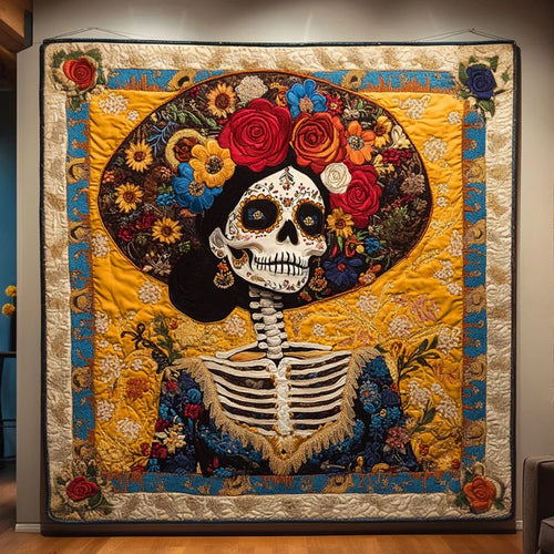Skeleton Lady Midnight Sun Quilt Blanket