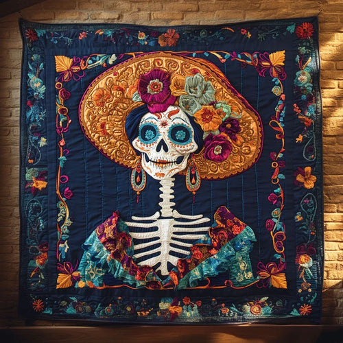 Skeleton Lady Moon Glow Quilt Blanket
