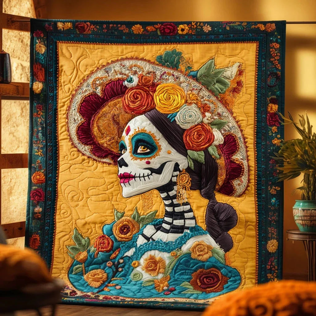 Skeleton Lady Wild Garden Quilt Blanket