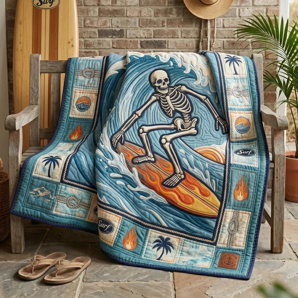 Skeleton Surf Rider Quilt Blanket