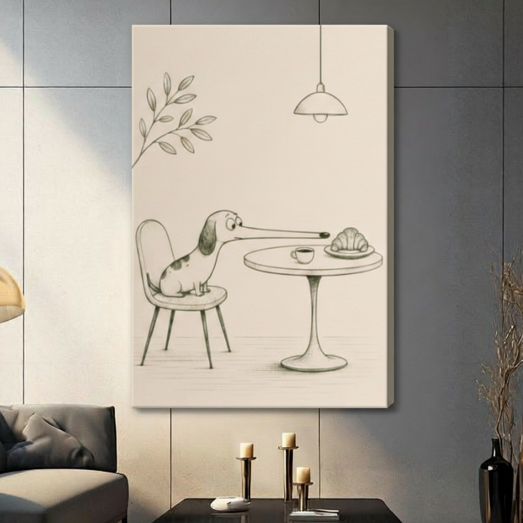 Funny Dachshund Cafe Canvas Wall Art