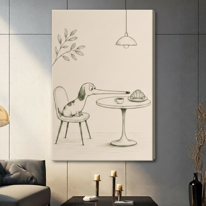 Funny Dachshund Cafe Canvas Wall Art